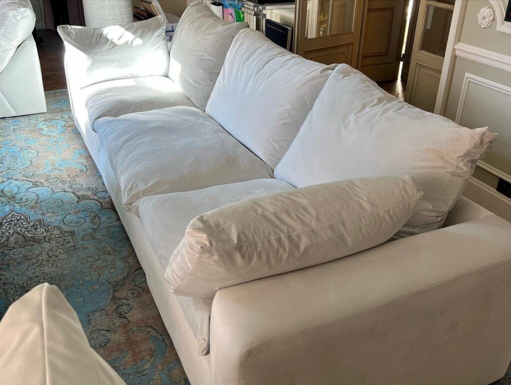 White fabric sofa cleaned in Cap-d'Ail