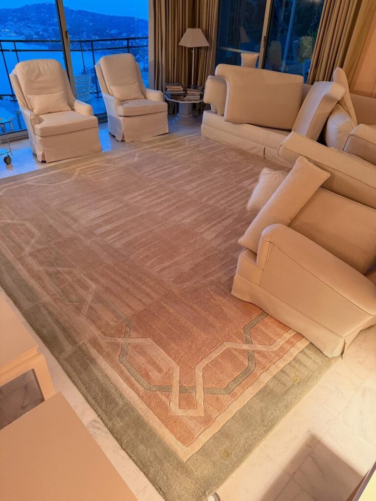 Tapis et fauteuils nettoyés dans un salon à Villefranche-sur-Mer